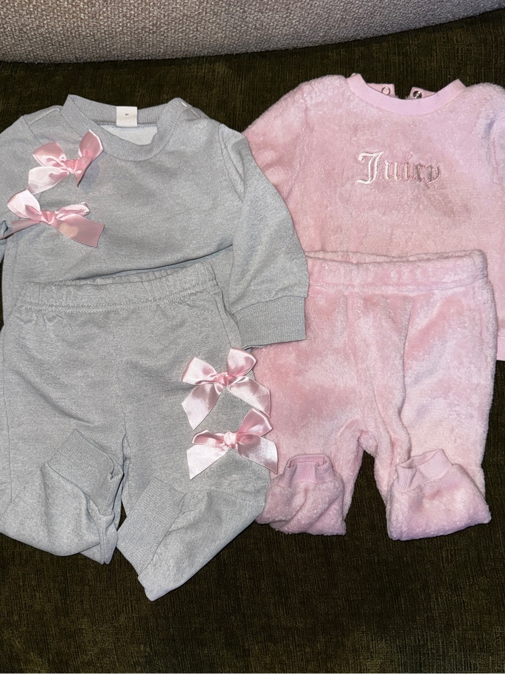 Juicy Couture Pink Plush Set & Gray Bow-Trim Knit Set
